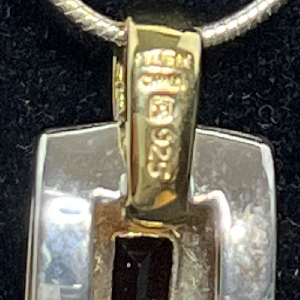 Sterling Silver Snake Chain Necklace W/Gold Tone & Sterling Pendant (4248) - Picture 6 of 7